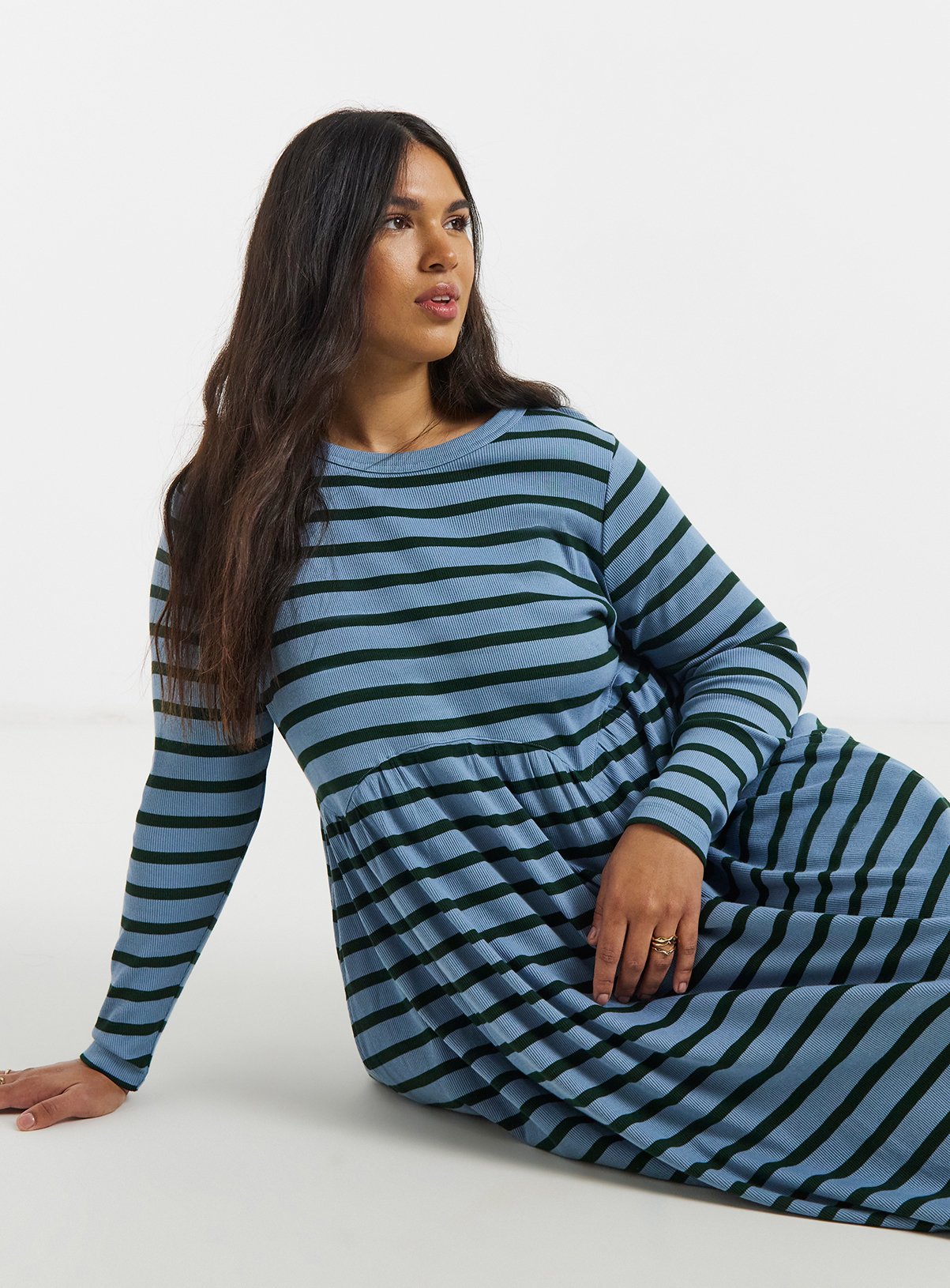 SIMPLY BE Stripe Ribbed Smock Midi Dress 30 - Image 3 thumbnail